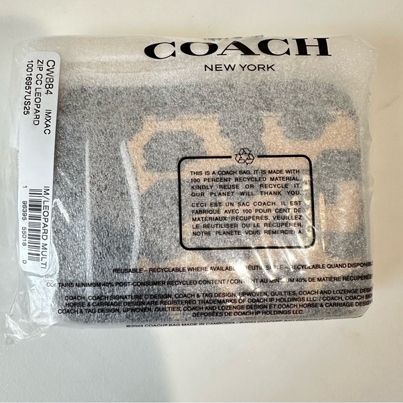 New Coach Zip Card Case With Leopard Print Style CW884 in Black & Tan - Picture 10 of 10